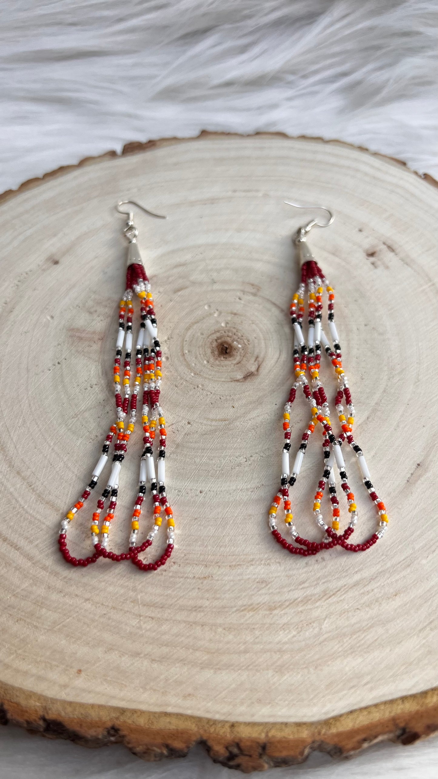 Red and White Beaded Earrings