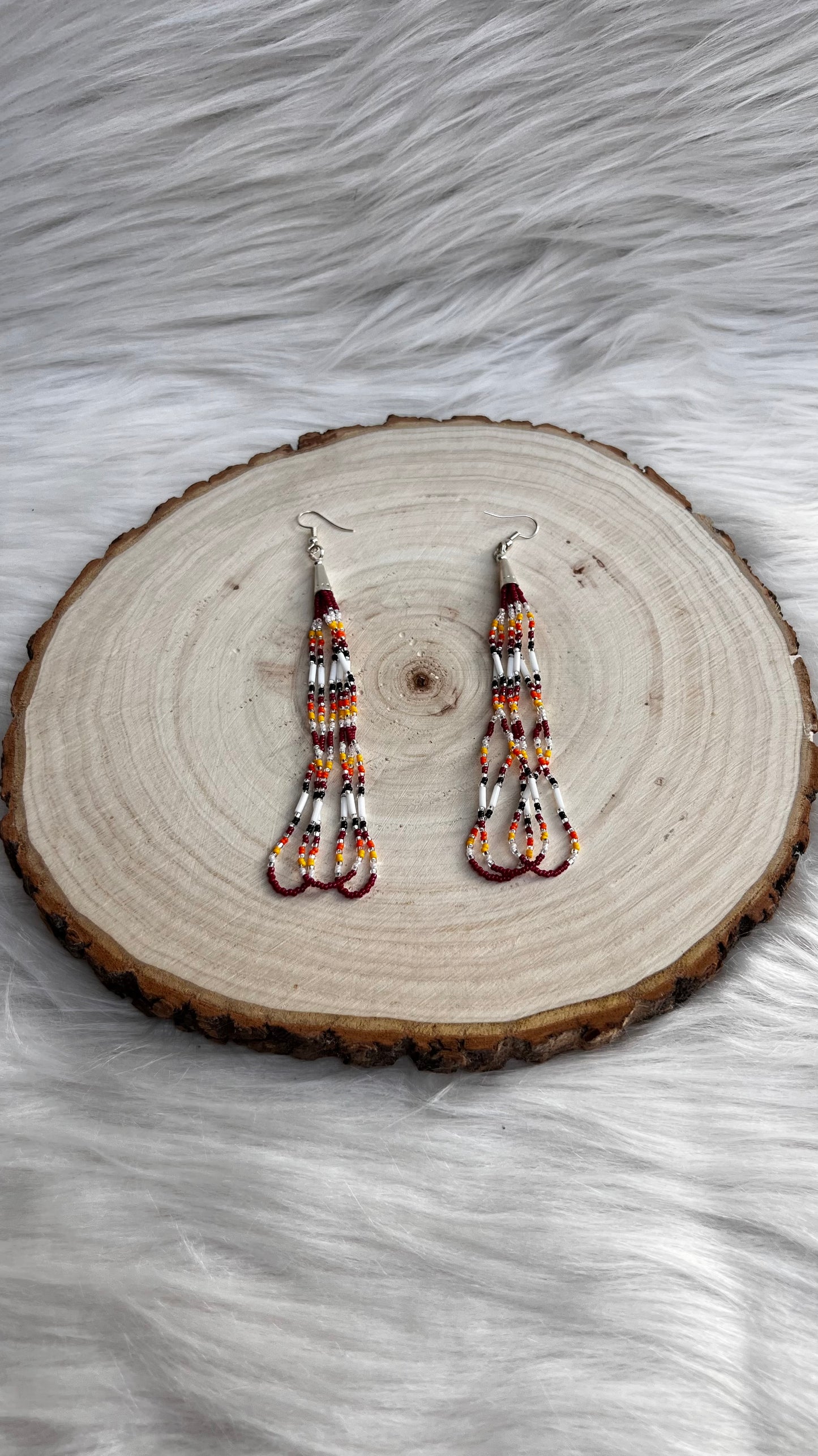 Red and White Beaded Earrings